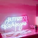 But First Champagne Neon Sign - USB Powered Wall Table Decor for Party Bar Living Room Bedroom, White and Pink LED Decorative Neon Light, 16.7 x 8.7