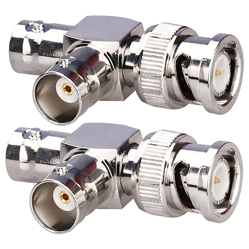 TUOLNK BNC Male to Dual Female Plug T-Shape Triple Tee Connector 3 Way Coax Splitter Adapter for Security Systems/Coaxial Cable/Wireless Devices 2pcs
