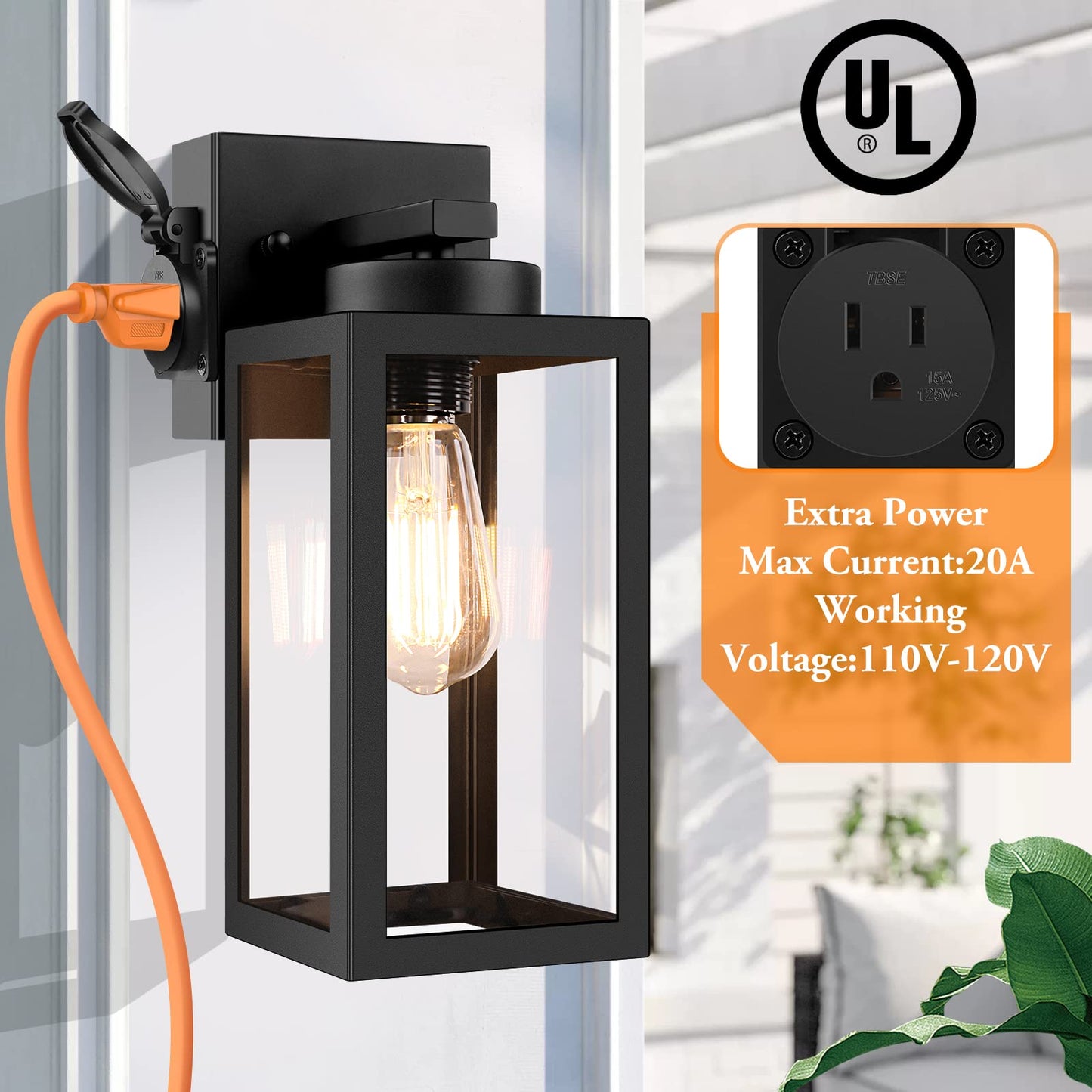 Bdrofn 2-Pack Porch Lights Outdoor Wall Lantern,Black Outdoor Wall Light with Outlet,Waterproof Anti-Rust Exterior Light Fixture Outside Lights