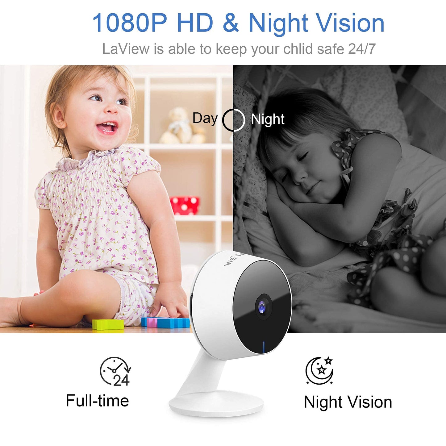 LaView Security Cameras 4pcs, Home Security Camera Indoor 1080P, Wi-Fi Cameras Wired for Pet, Motion Detection, Two-Way Audio, Night Vision, Phone