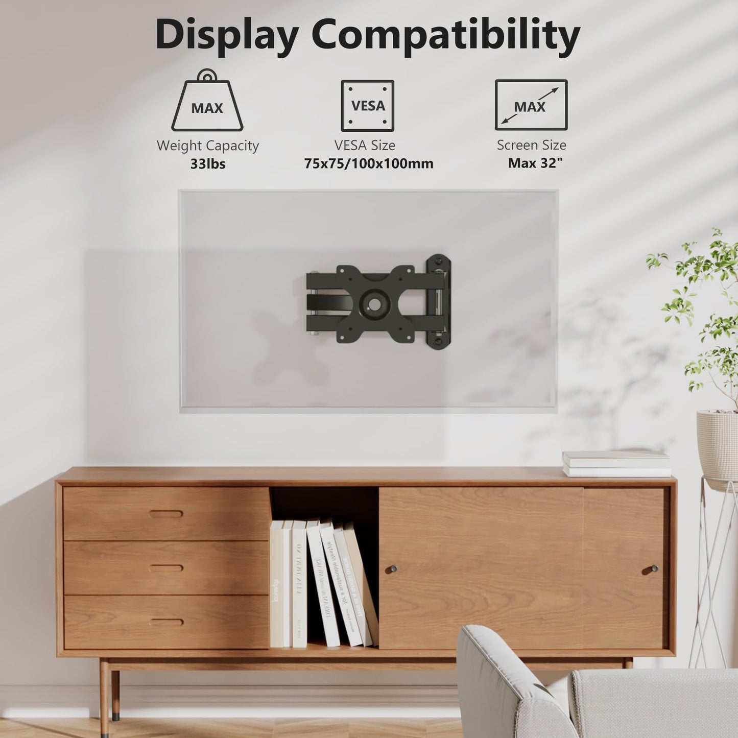WALI TV Wall Mount Full Motion 15 inch Extension Arm Tilt Swivel for Most 13 to 32 inch LED TV Flat Panel Screen with Mounting Holes up to 100x100mm