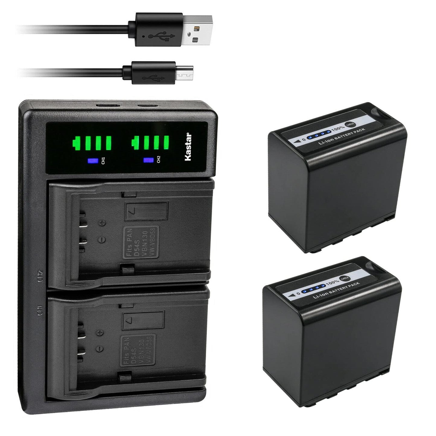 Kastar 2-Pack AG-VBR89G Battery and LTD2 USB Charger Compatible with Panasonic HC-X2 4K Camcorder, Panasonic HC-X20 4K Mobile Camcorder