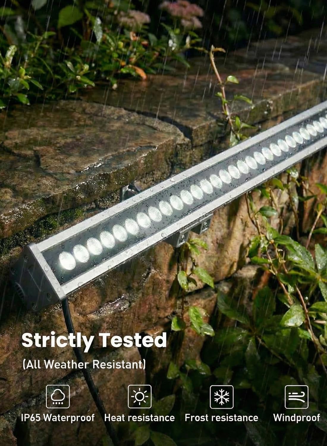 YRXC 36W LED Wall Washer Light Bar, 4000lm 5000K Daylight Linear Strip, 120V Plug in Outdoor Signage Lighting, IP65 Waterproof Anti-Fog Valve, 45°