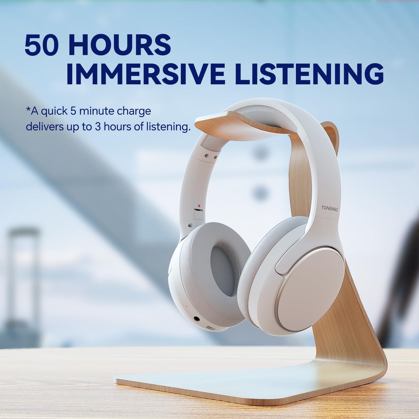 TONEMAC H2 Wireless Headphones,Over Ear Bluetooth Headphones,50H Playtime,Wireless Headset with Mic,Foldable Lightweight Bluetooth Headset with Deep…