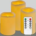 HVOPGEEUAN flameless Pillar Candles with Remote,Candles Battery Operated, Led Candles Flickering Real Wax Pack of 3, Christmas Home Wedding Birthday