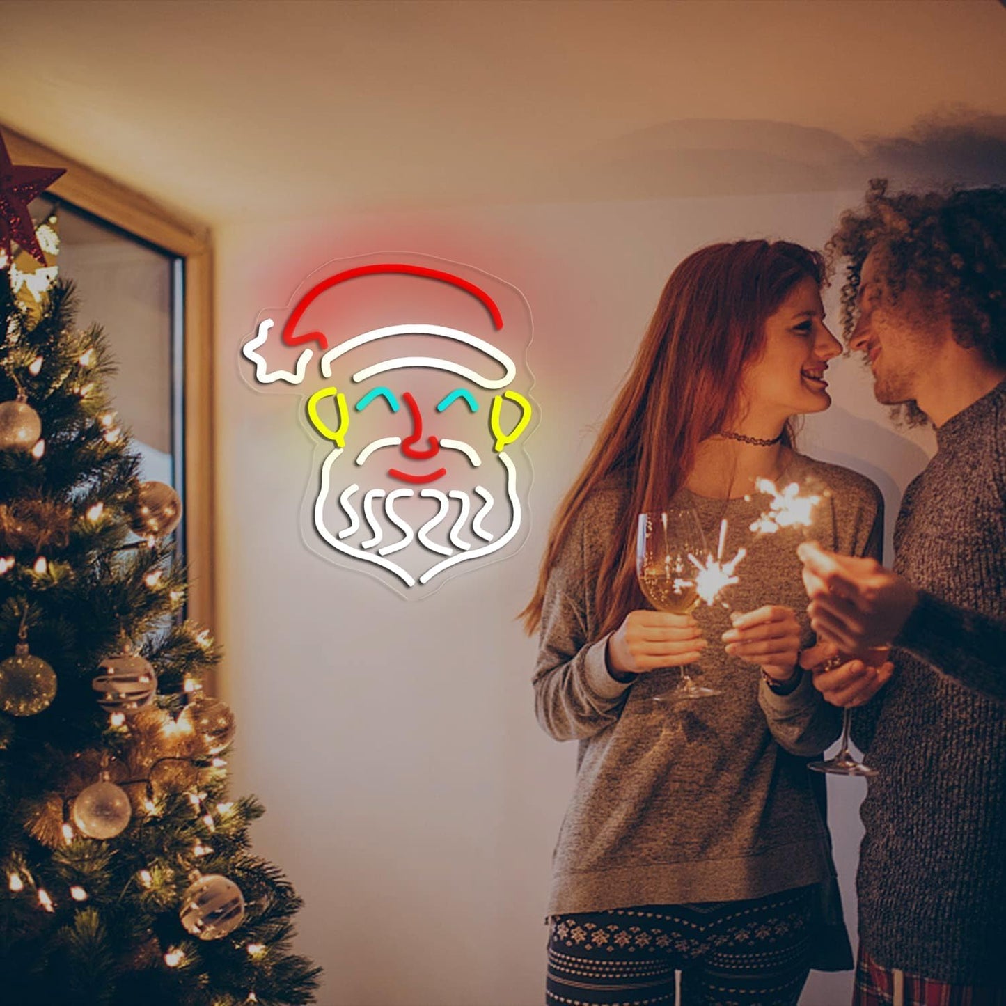 Santa Claus Neon Sign, Christmas LED Neon Signs for Wall Decor, Acrylic Transparent Neon Light Sign for Bedroom Bars Shops Cafe Christmas Decorative