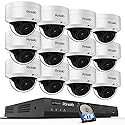 PANOOB 16 Channel Security Camera System, 12x 8MP IK10 Vandal Proof Dome Camera Outdoor with Human Vehicle Detection, Built-in Mic, Remote Access 24-7