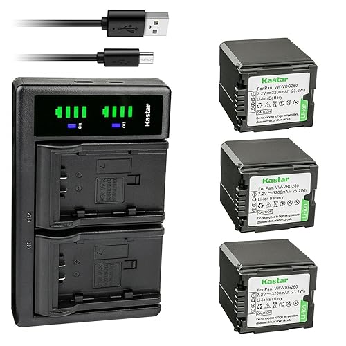 Kastar 3-Pack VW-VBG260 Battery and LTD2 USB Charger Replacement for Panasonic SDR-H90K, SDR-H90P, SDR-H90PC, SDR-H79, SDR-H79K, VDR-D50, VDR-D51