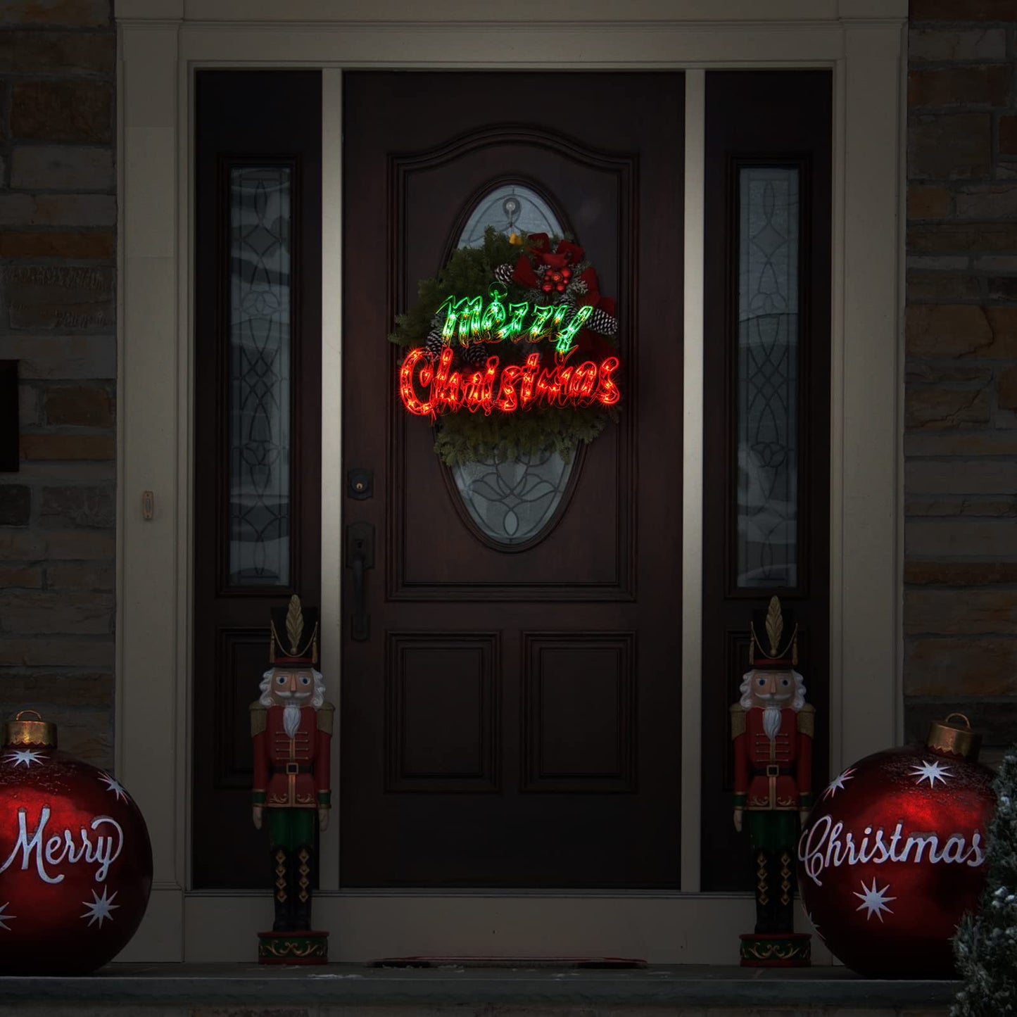 16Inch Merry Christmas Decoration Lights, Christmas Window Silhouette Lights, Double Side Sign Lamp Decoration for Holiday Indoor Wall Door Glass
