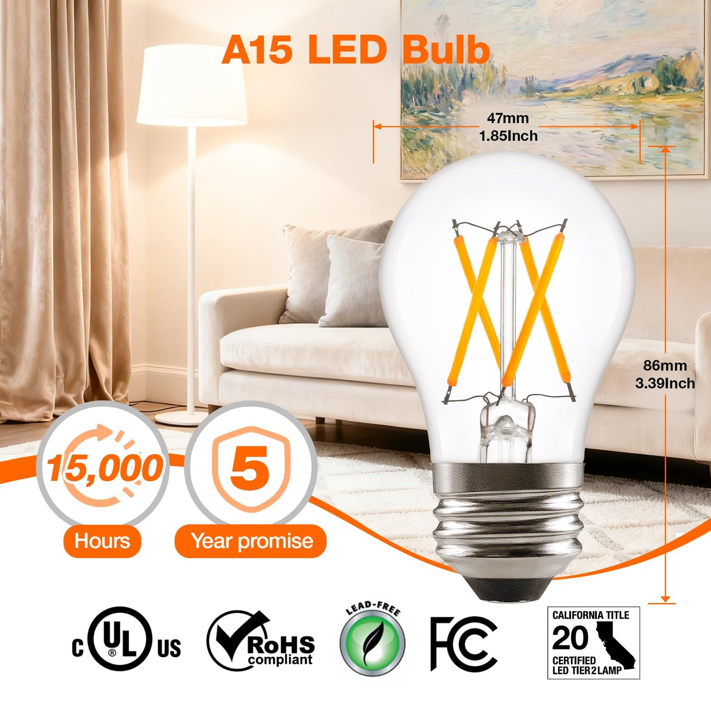 LEDVANCE Sylvania LED TruWave Natural Series Ceiling Fan / Fixture Light Bulb, 40W A15 Soft White Medium Base, Dimmable, Clear - 2 Pack, 40761