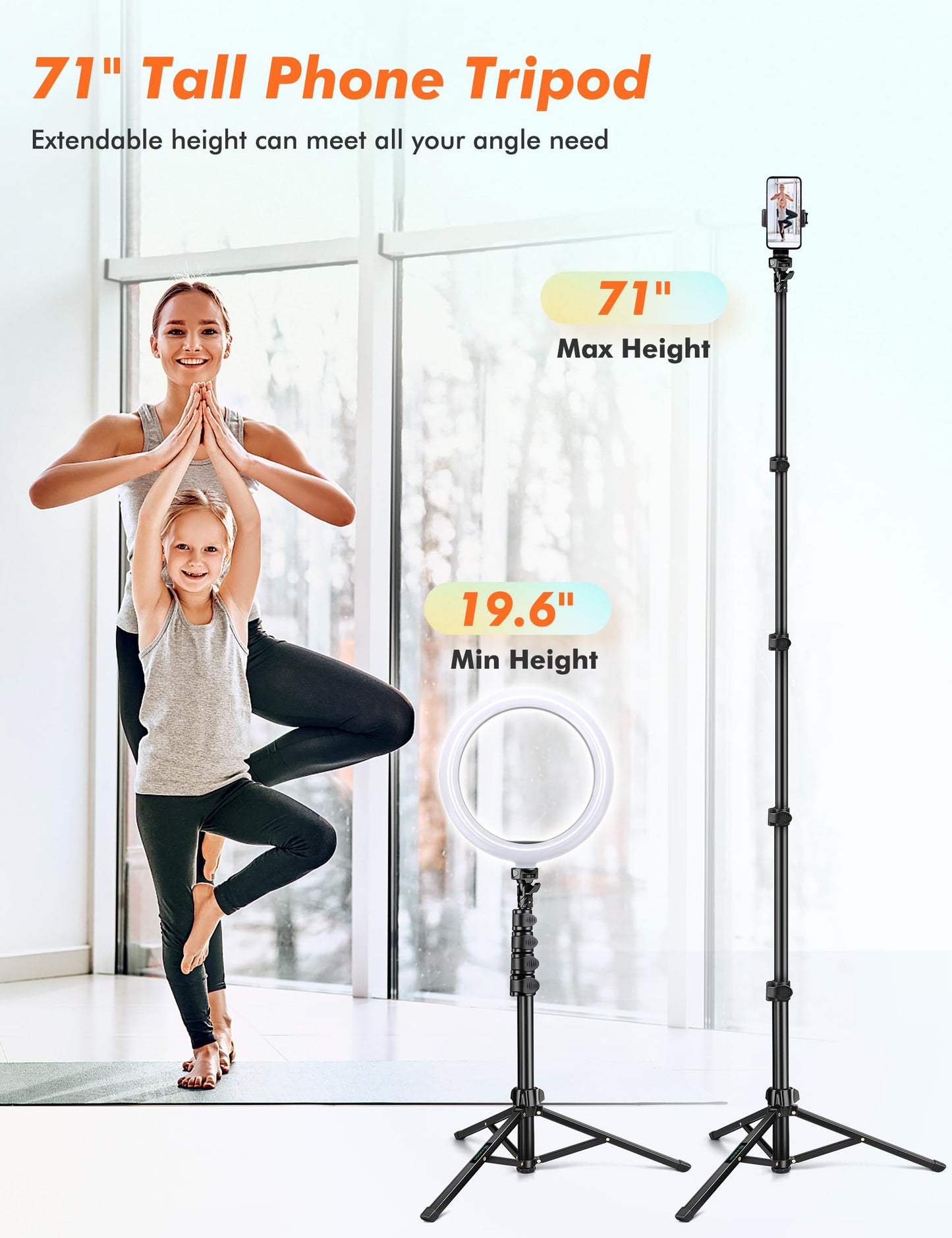 Nineigh 71" Tripod for iPhone, Phone Tripod Selfie Stick with Remote, Cell Phone Tripods & Tall Travel Tripods for Recording Video Selfies Photo