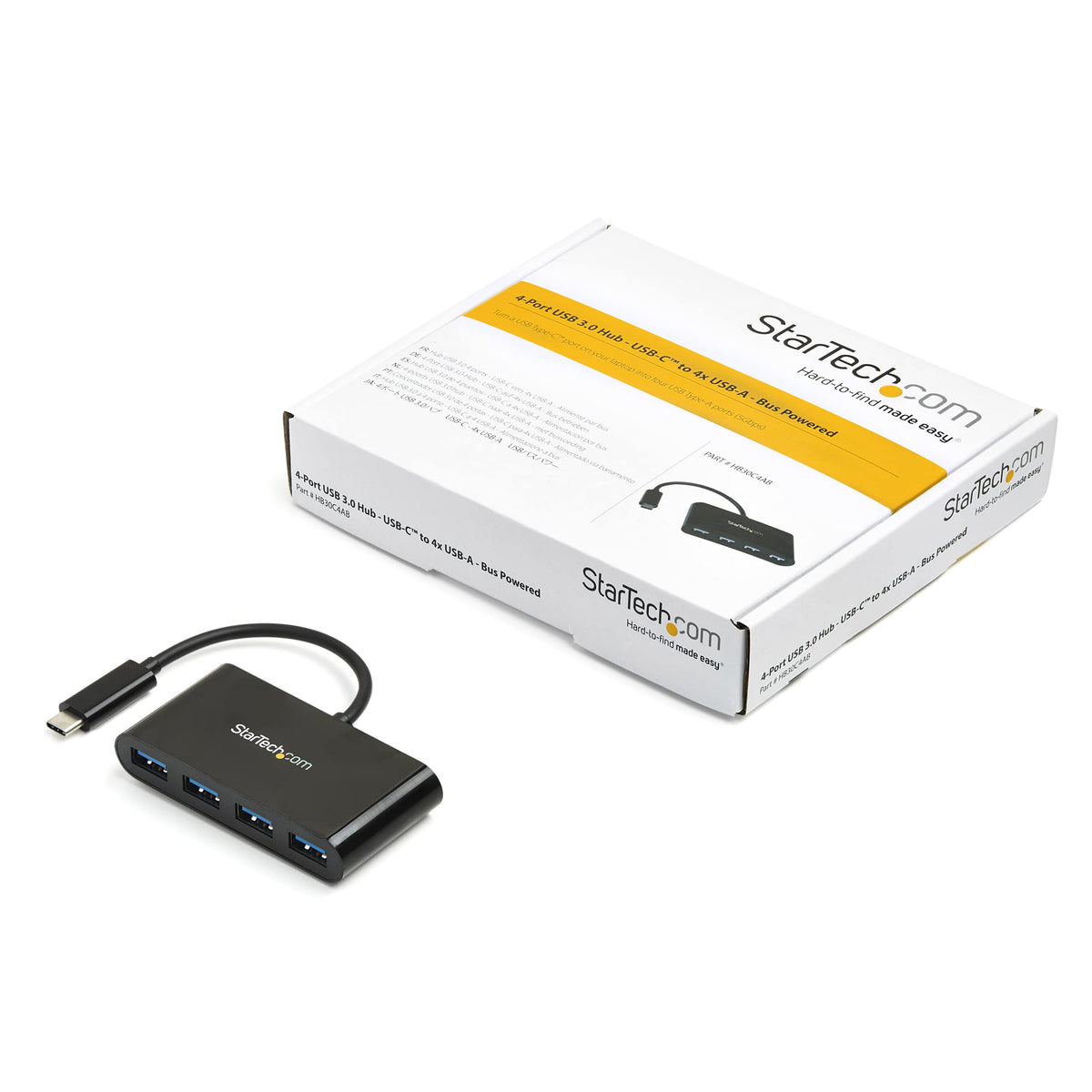 StarTech 4-Port USB-C Hub 5Gbps with 4x USB-A, USB Powered (HB30C4AB)