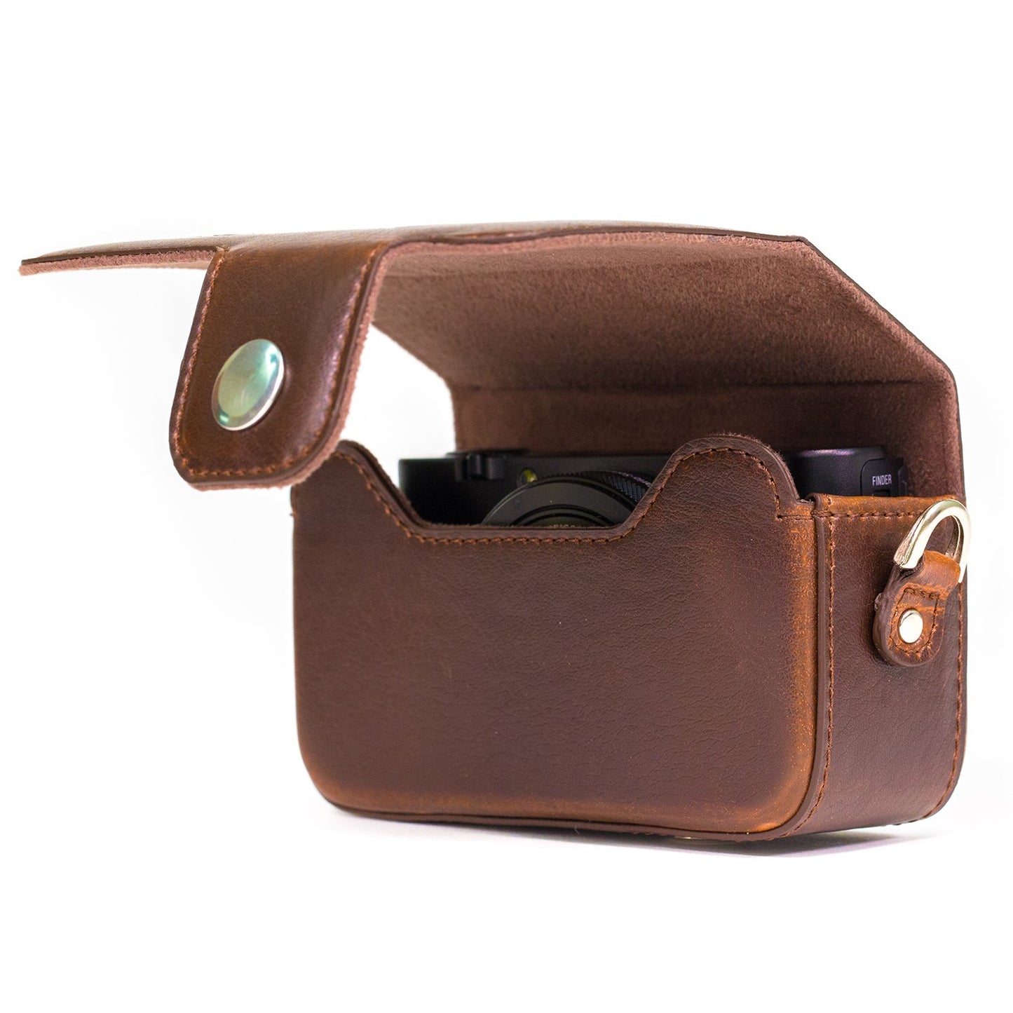 MegaGear MG1144 Leather Camera Case with Strap compatible with Sony Cyber-shot DSC-HX95, DSC-HX99, DSC-HX80, DSC-HX90V, DSC-WX500 - Dark Brown