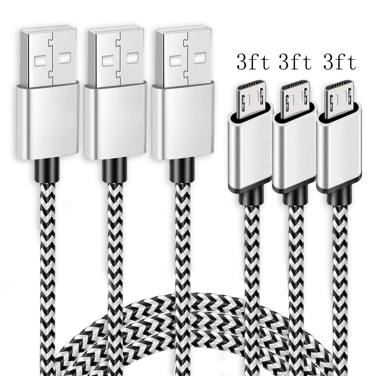Kindle Fast Charging Cord, 3Pack 3ft Micro USB Android Charger Cable Quick Charge for Amazon Fire HD 6 7 8 10(1st-8th Gen) HDX 8.9" 9.7" Tablets