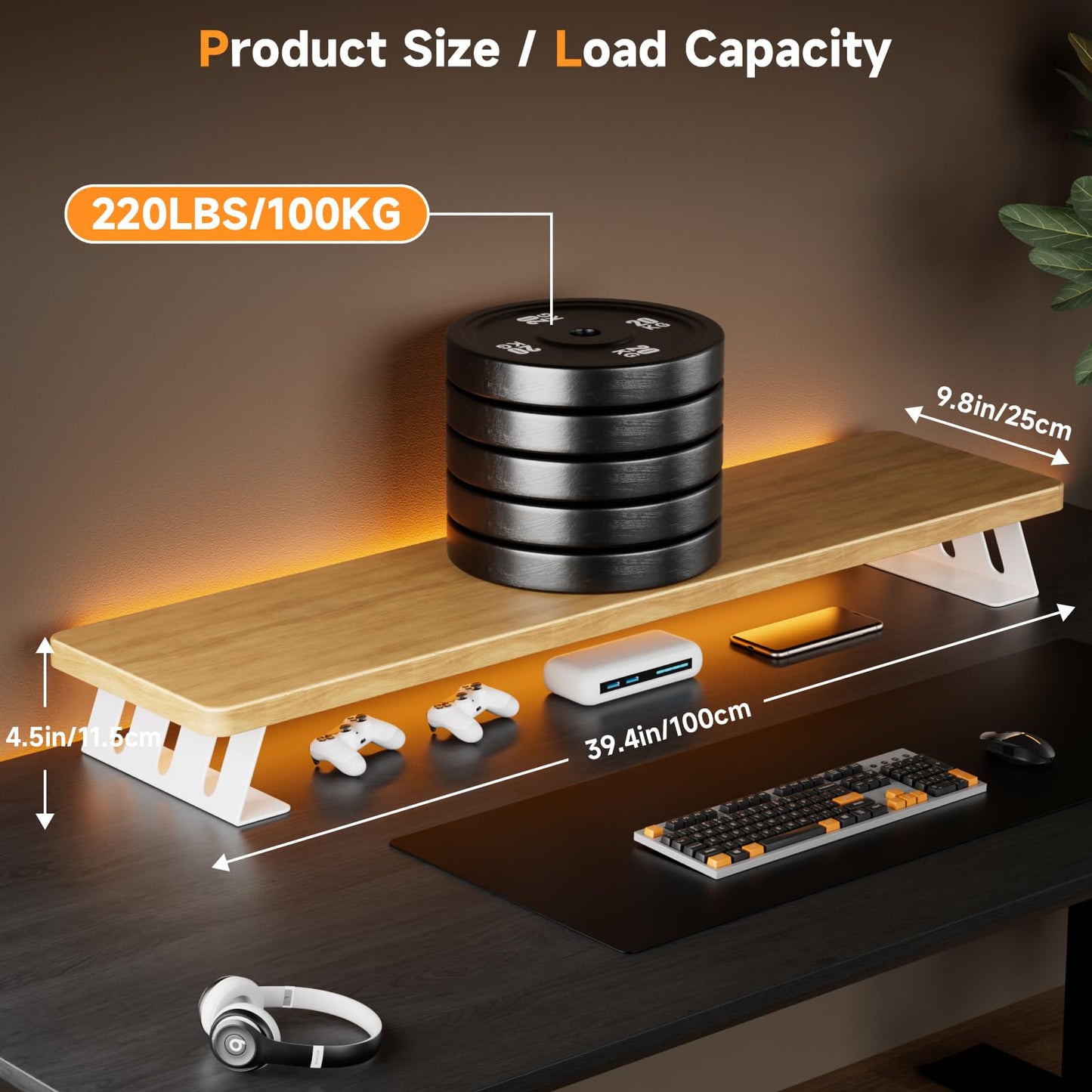 NestNeat Dual Monitor Stand Riser, 39 Inch Large Wood Monitor Stands for 2 Monitors, Desk Monitor Riser for Computer/Laptop/Printer/TV, Stand Riser up