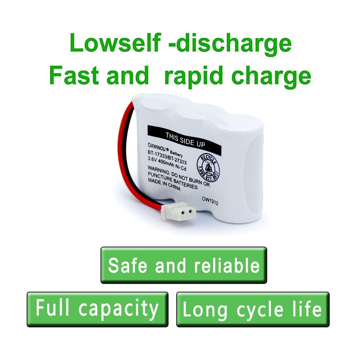 OXWINOU BT-17333 BT-27333 Handset Telephone Rechargeable Battery 2/3AA 3.6V NI-CD Cordless Phone Battery Compatible with BT17333 BT27333 BT-17233