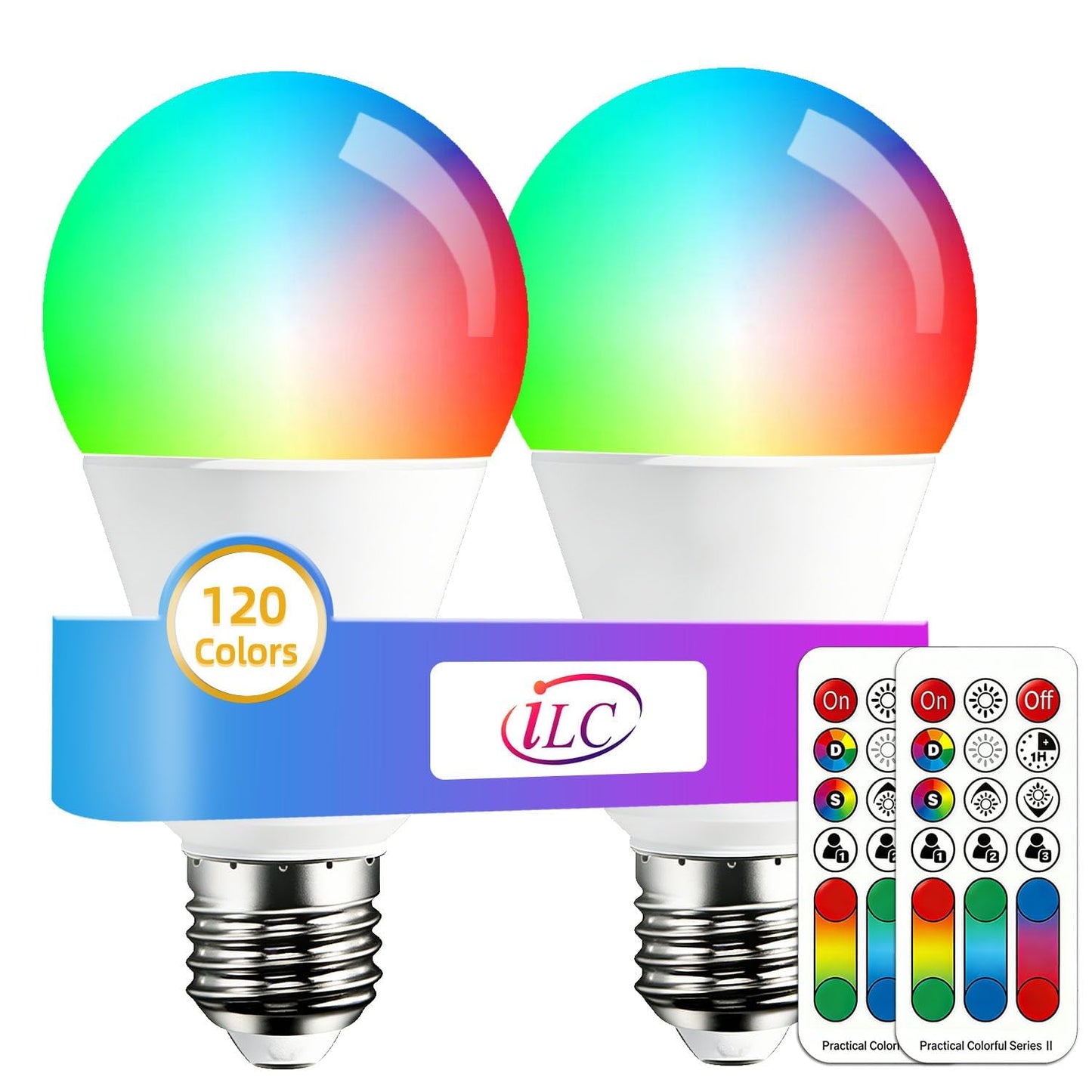 ILC Color Changing LED Light Bulb, 120 Colors, 2700K Warm White, 70 Watt Equivalent, DIY Strobe, RGB with Remote Control, LED 10W A19 E26 Screw (Pack