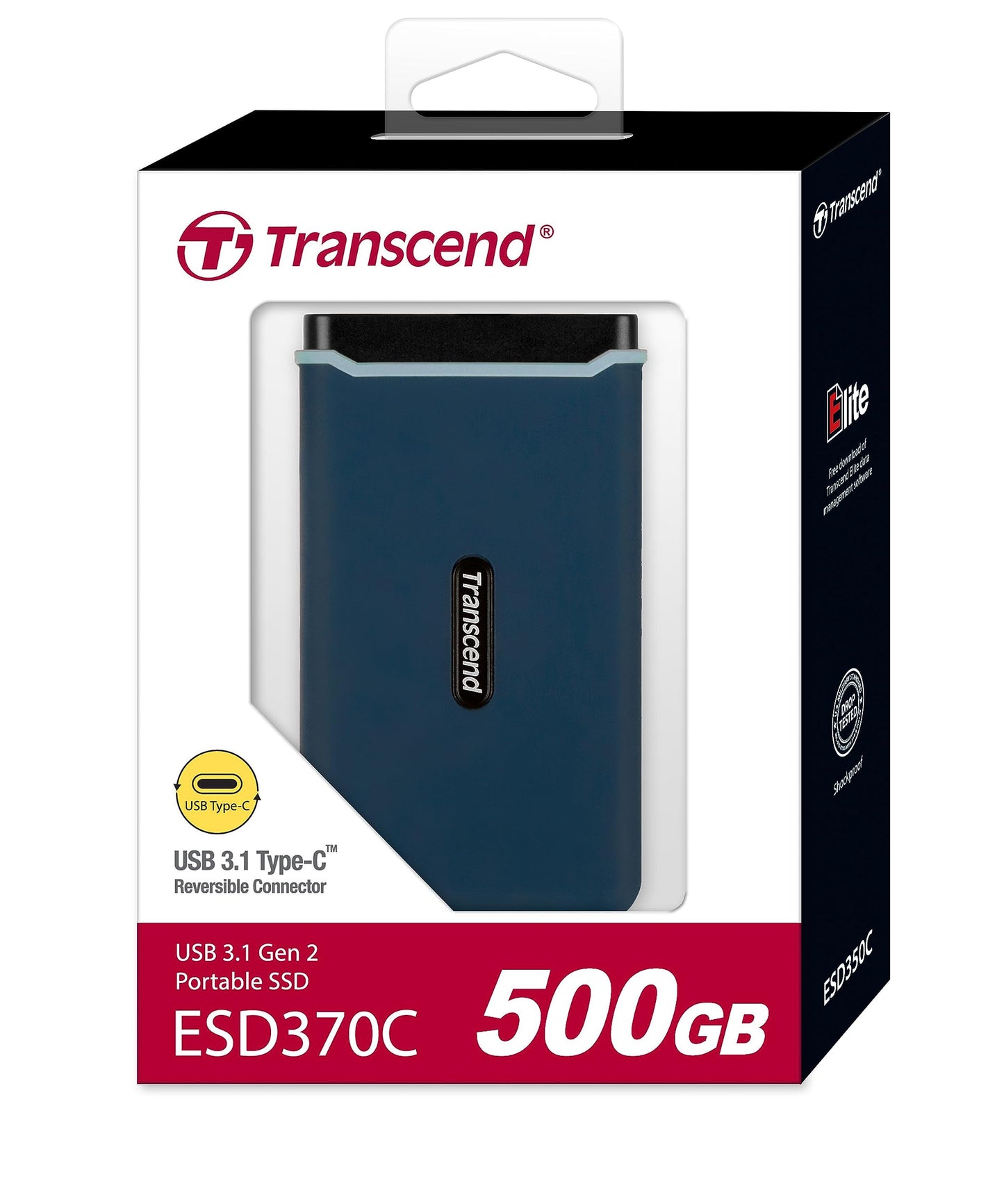 Transcend 500GB USB 3.1 Gen 2 USB Type-C ESD370C Portable SSD Solid State Drive TS500GESD370C