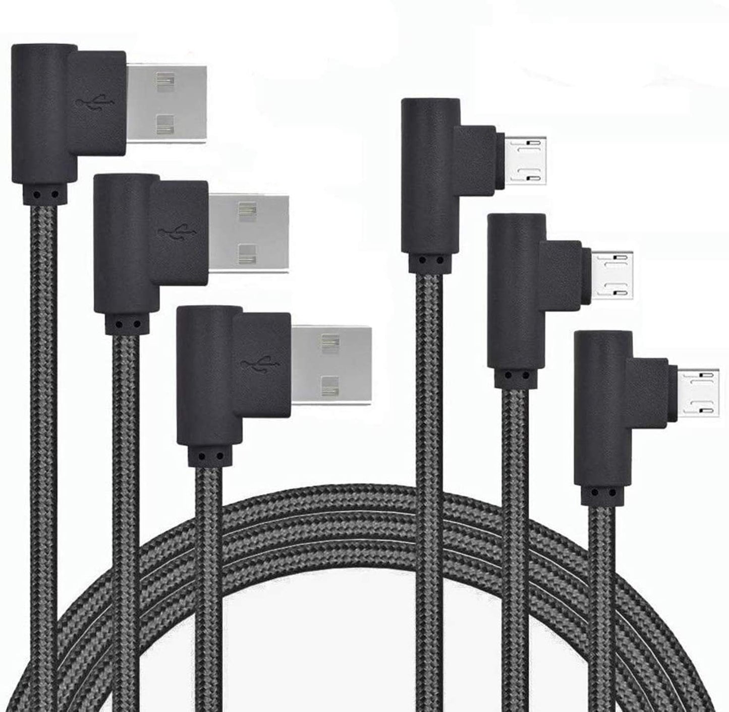 Right Angle Micro USB Cable,90 Degree Android Charger Cable, 3Pack 3Ft 6Ft 10Ft USB to Micro Cable Nylon Braided Charger Cords and Data Sync