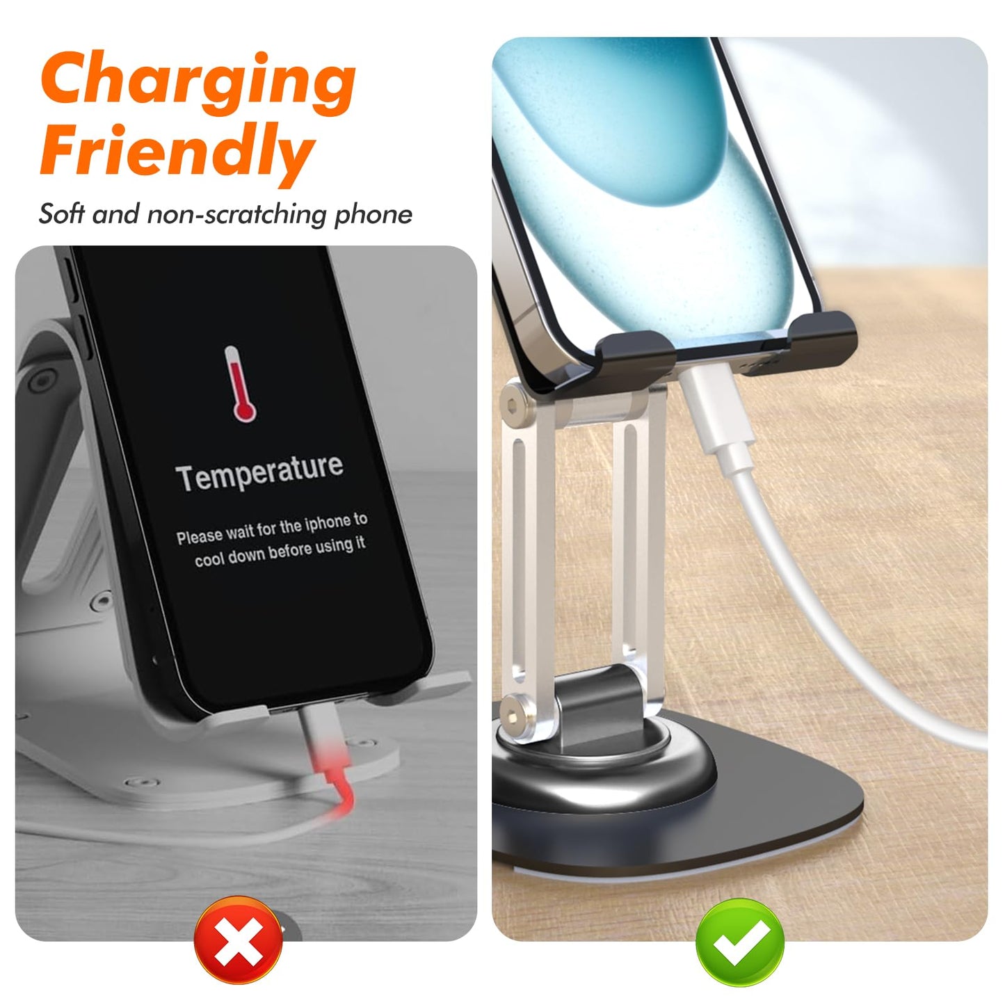 ZTGYGY Metal Phone Stand for Desk, Adjustable Foldable Desktop Phone Holder, 360 Degree Rotating Cell Phone Stand for Recording Compatible with iPhone