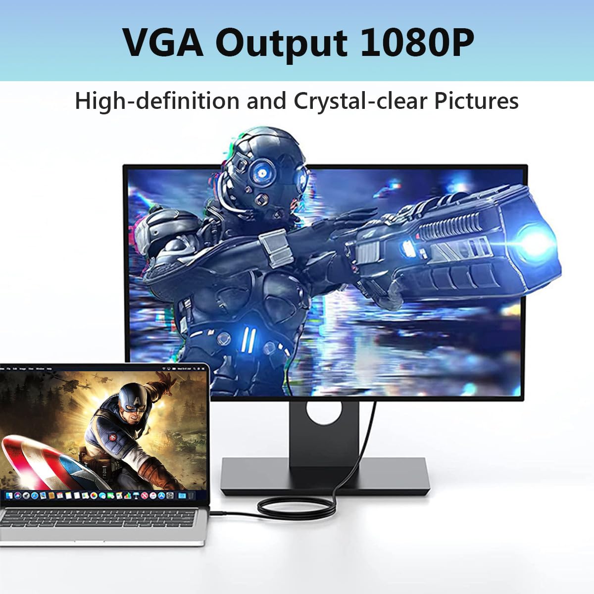 USB C to VGA Cable 6 Feet, USB Type-C to VGA Adapter Thunderbolt 3/4 Compatible with MacBook Pro, iPhone 16 Pro Max, iPad Pro, Samsung Galaxy S24/ S23