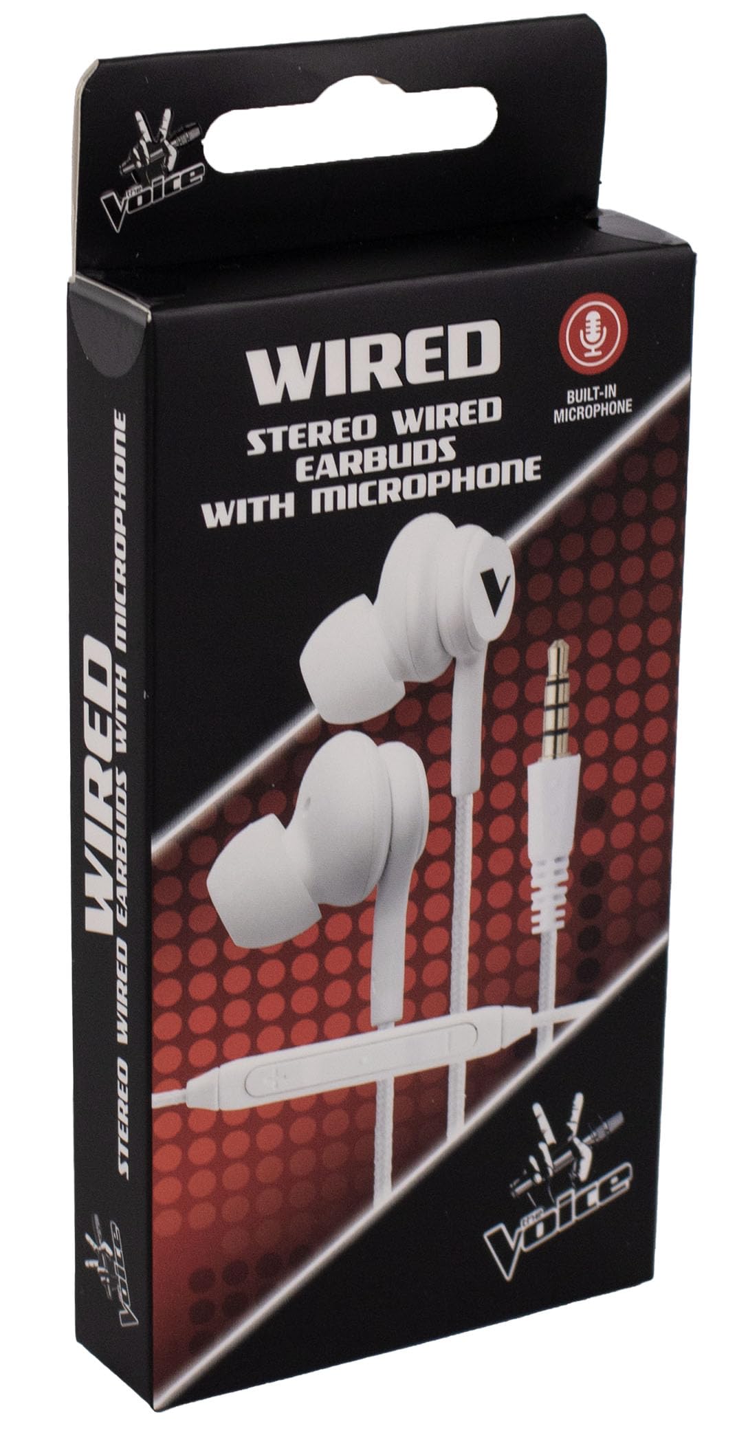 The Voice Wired Stereo Earbuds with Microphone, Ergonomic Comfort Design with Braided 4-Foot Cable (White)