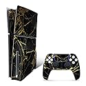 MightySkins Skin Compatible with Playstation 5 Slim Disk Edition Bundle - Black Gold Marble | Protective, Durable, and Unique Vinyl Decal wrap Cover |