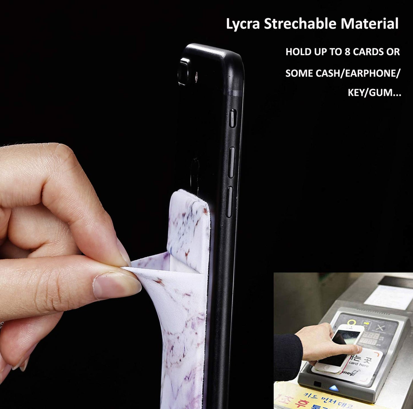 2Pack Marble Adhesive Phone Pocket,Cell Phone Stick On Card Wallet Sleeve,Credit Cards/ID Card Holder(Double Secure) with Sticker for Back