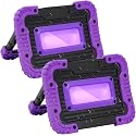 Rechargeable Black Light, Battery Powered Blacklight, Cordless 395nm Ultraviolet Flood Light for Neon Glow Party,Halloween,Body Paint,2 Packs