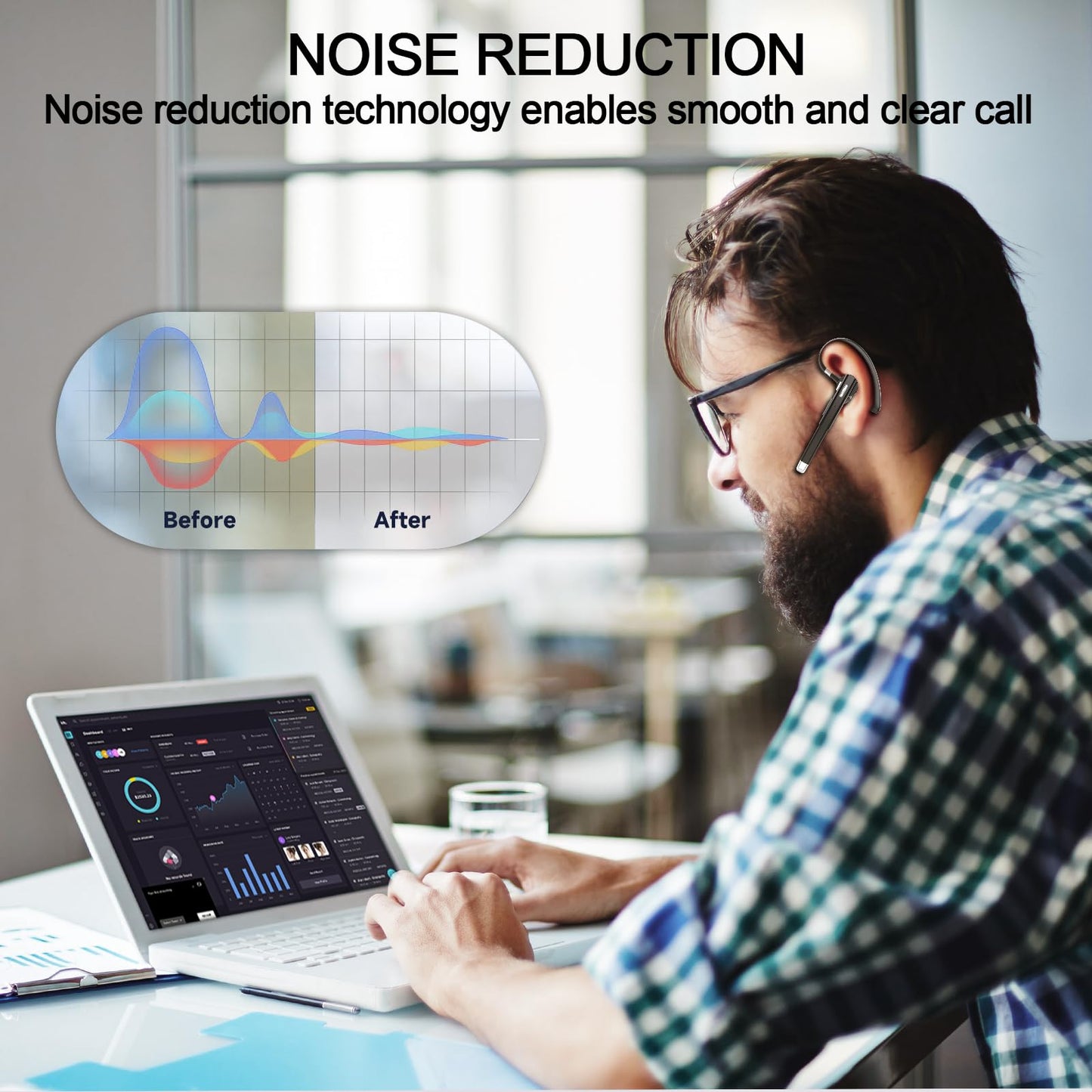 Bluetooth Headset,Wireless Bluetooth Earpiece with 500mAh Charging Case 80 Hours Talking Time?V5.1 Hands-Free Earphones with Built-in Mic