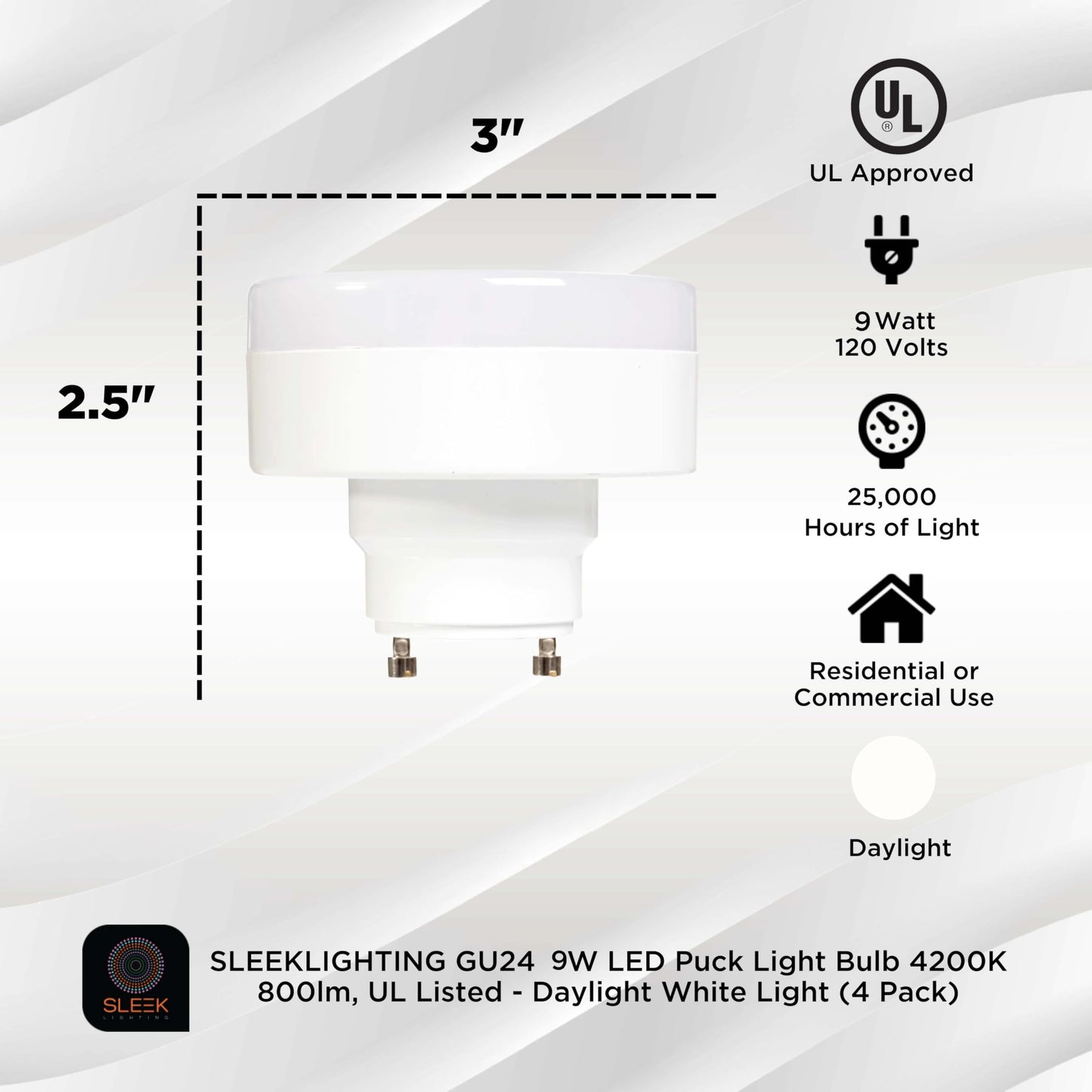 SLEEKLIGHTING GU24 Base 11W LED Puck Light Bulb 4200K Cool White 2-Prong