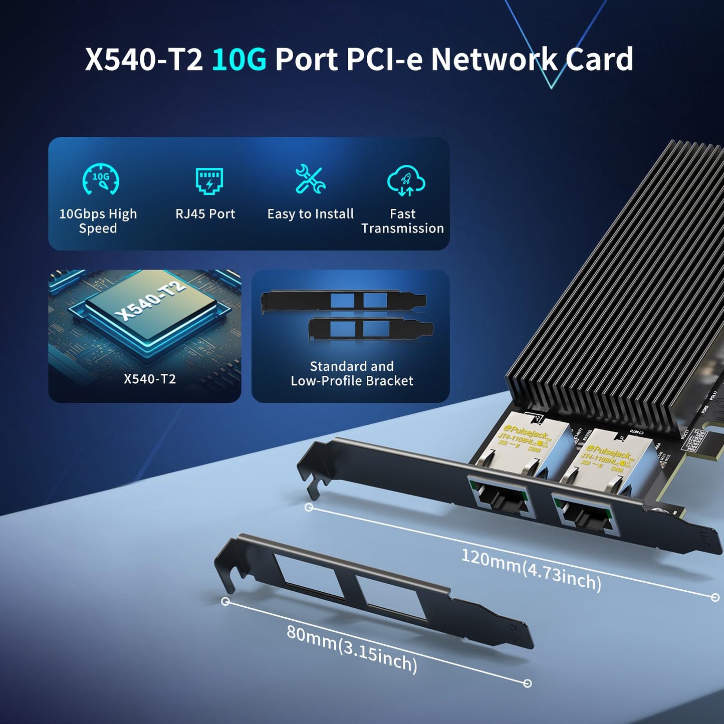 10Gb Dual LAN Base-T PCI-e Network Card, Intel X540 Controller, NICGIGA 10Gbps Ethernet Adapter, 2 * 10Gbe RJ45 Port, 10G NIC Card, Support