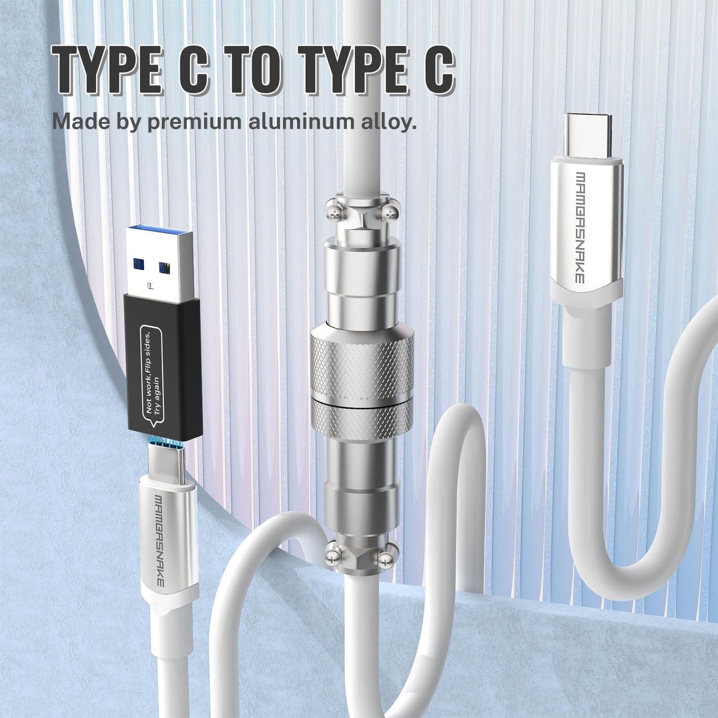 ATTACK SHARK CO4-C Coiled USB C Cable for Mechanical Keyboard with USB to USB C Adaptor, Type C to Type C, TPU Double Sleeved Spring Charging Cable