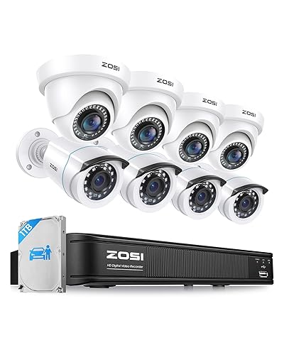 ZOSI 3K Lite Home Security Camera System with AI Human Vehicle Detection, H.265+ 8CH CCTV DVR and 8 x 1080p Wired Outdoor Indoor Bullet Dome Cameras