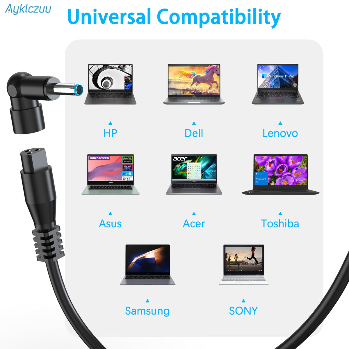 AYKLCZUU 90W Universal Laptop Charger Adapter Replacement for HP Dell Acer Asus Lenovo Toshiba Samsung Sony Google MacBook Fujitsu Gateway Notebook