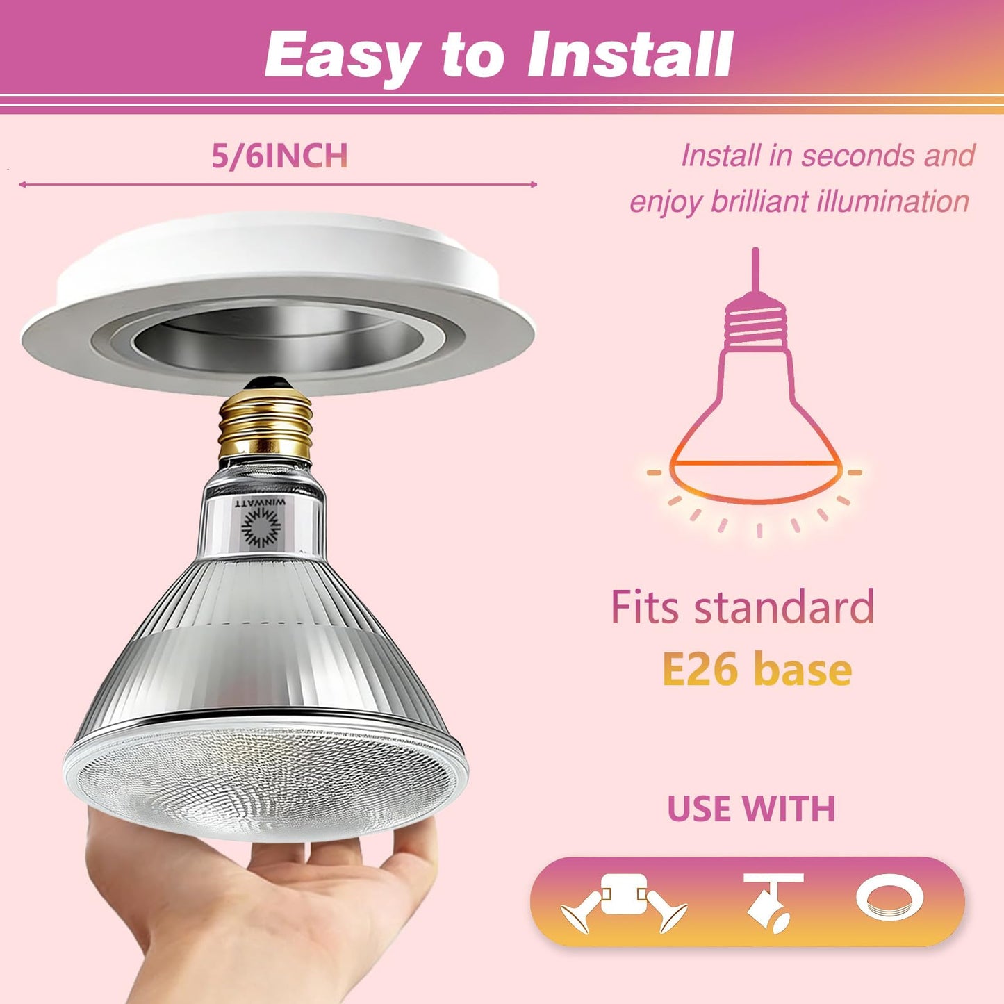 WinWatt LED Light Bulbs PAR38 Full Glass, 32W=350W Equivalent 5500 Lumens Super Bright 20000 Hours Classic Flood Light Bulbs, Waterproof Non-Dimmable