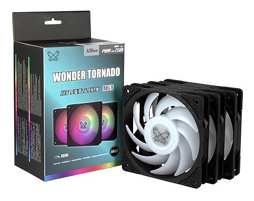 Scythe Wonder Tornado 120mm ARGB Computer case Fan for Gaming and Performance Build,12V 4pin Power, 3pin ARGB Lighting, 25mm Thickness, PBT Material