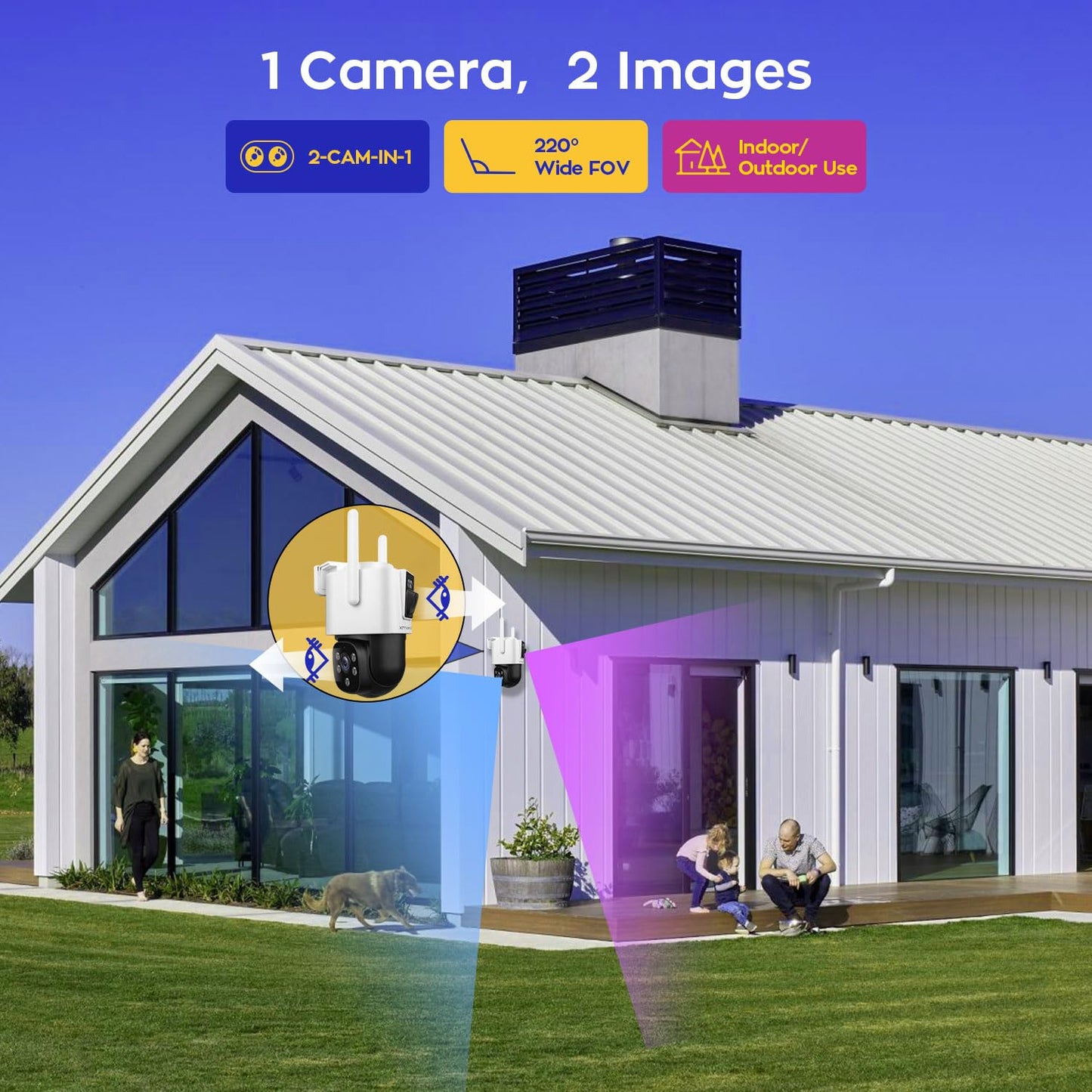 xmartO 4 Dual-Lens Wireless Camera Kit, 8-View WiFi6 Mesh Long Range Security System, 16CH 4K Dual Band NVR, 4MP 180° Static FOV & 360°PTZ AI