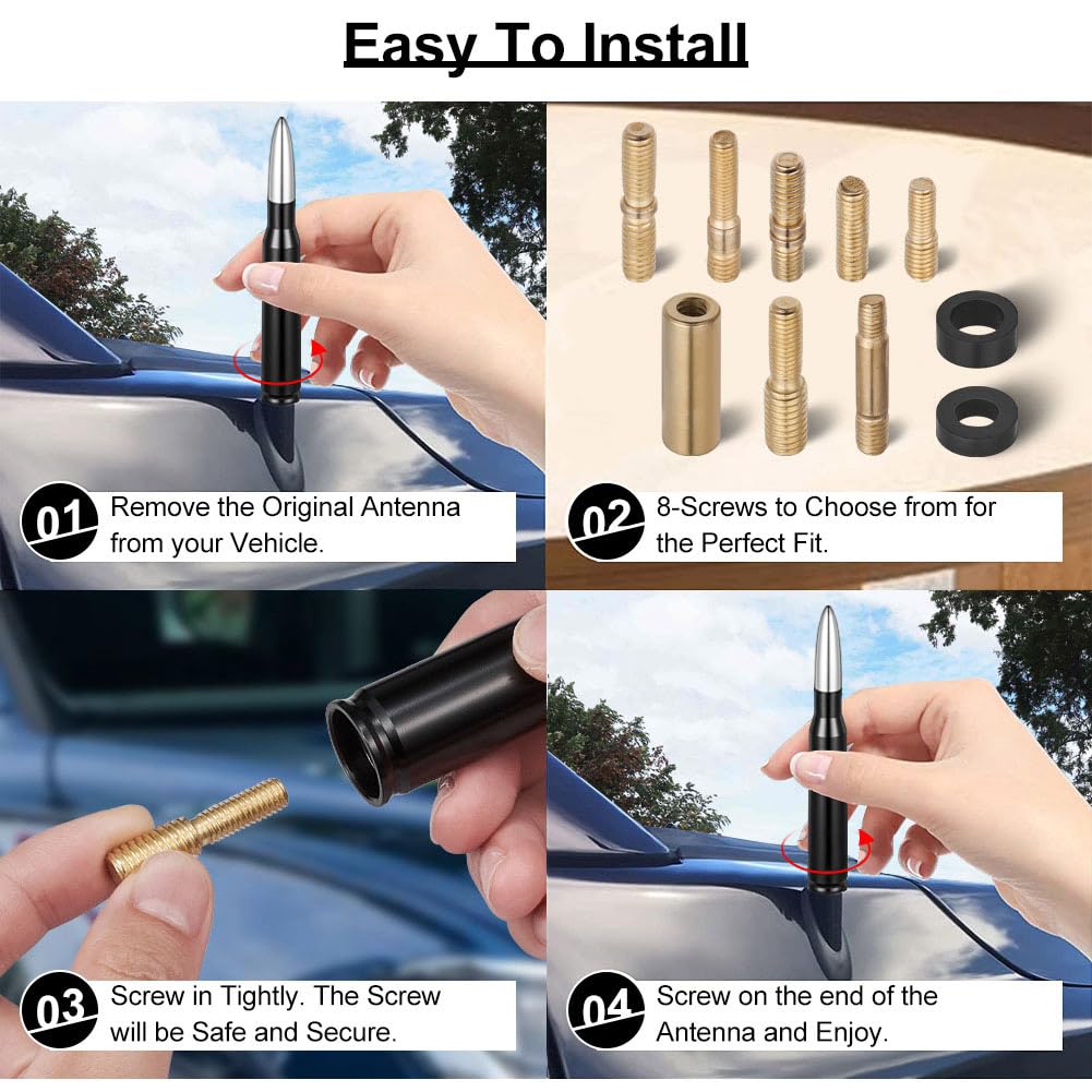 Z-oneMart 5.4" Car Truck Bullet Antenna for GM Chevy Silverado 1500 2500 3500 HD Avalanche Ford F150 F250 F350 Heavy Duty Pickup Trucks Accessories