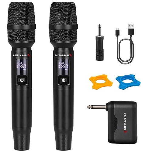 GOLDEN MARS Wireless Microphone, Upgraded 2.4GHz Rechargeable Professional 2 Pack Handheld Microphones with Stable Reception Up to 300 FT for Singing