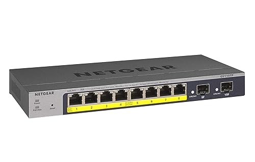 NETGEAR 10-Port PoE Gigabit Ethernet Smart Switch (GS110TP) - Managed, with 8 x PoE+ @ 55W, 2 x 1G SFP, Optional Insight Cloud Management, Desktop or