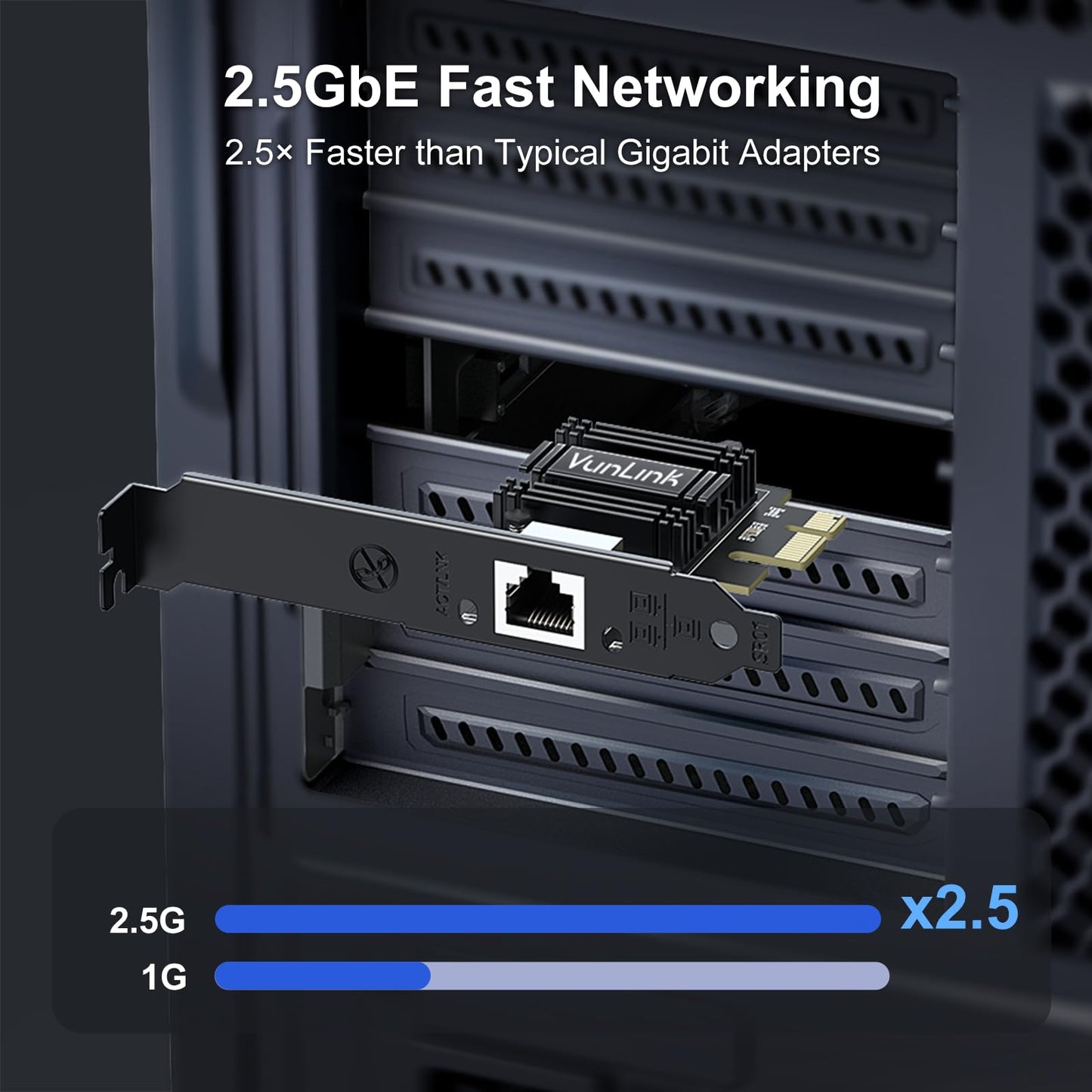2.5Gb PCIe Network Card, VunLink Multi-Gigabit 2.5G Ethernet Card, Realtek RTL8125B LAN Adapter, 2.5Gbps/1Gbps/100Mbps NIC Card for Desktop PCs