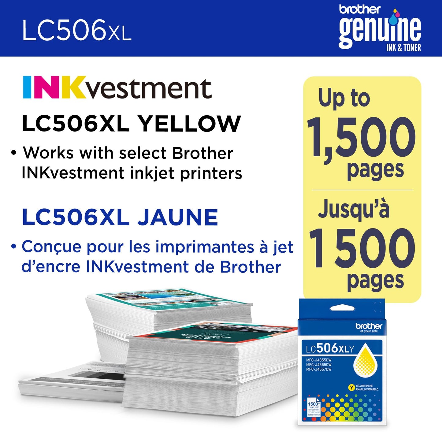 Brother Genuine LC506XLY High Yield Yellow Ink Cartridge (for use INKvestment 4355, 4555, and 4557 Printers)