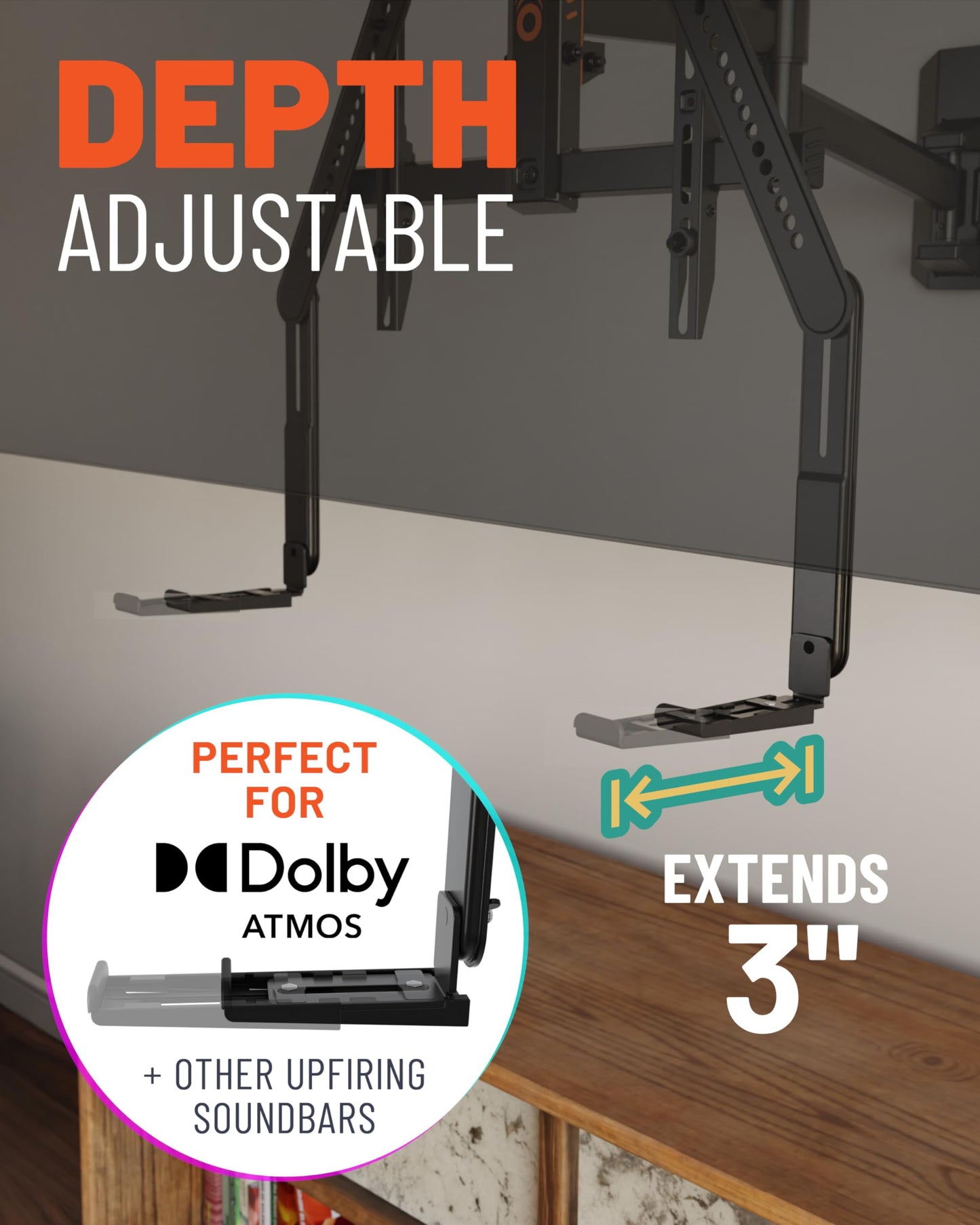 ECHOGEAR Sound Bar Mounting Brackets for TVs - Adjust Height & Depth for Maximum Compatibility Between Your TV & Soundbar - Works with with LG, Vizio