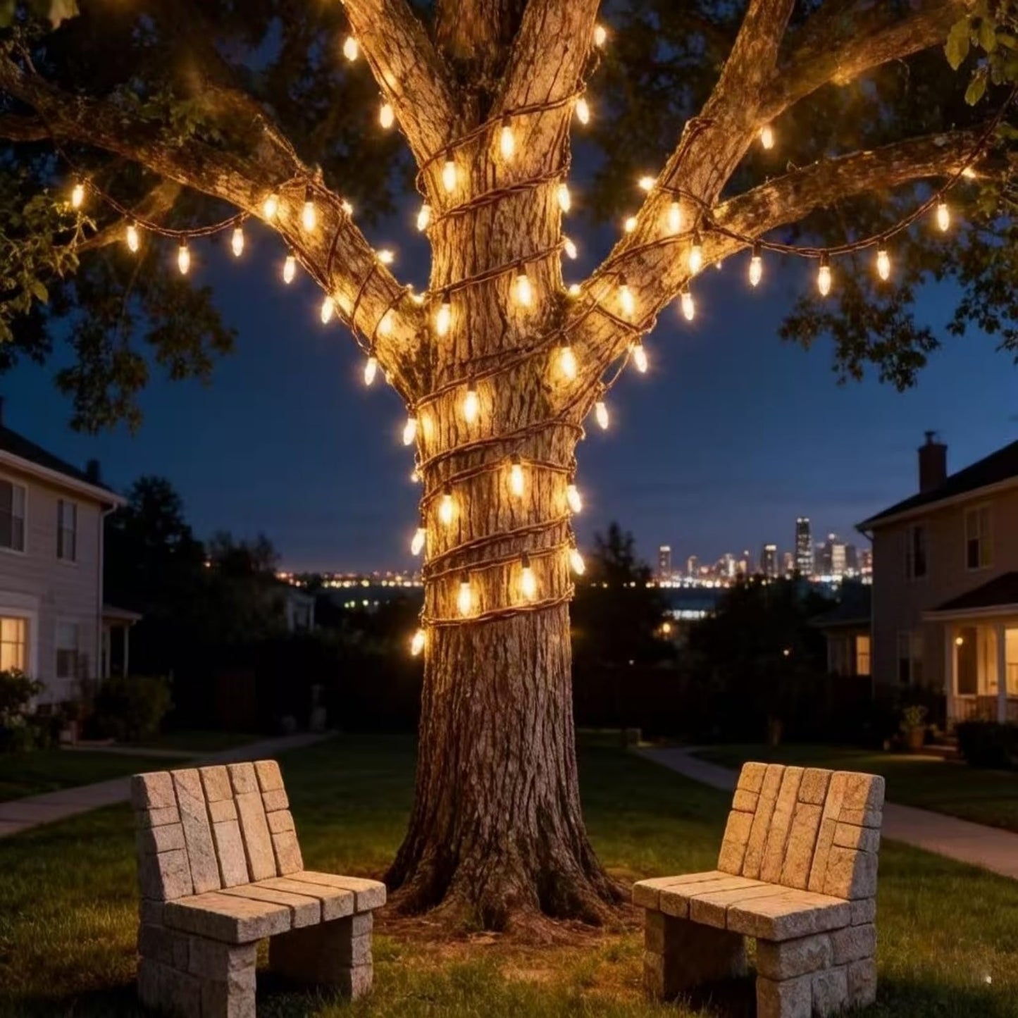 LUCKY SHINE 150 LED Warm White Christmas Lights, Commercial Grade Decorative Lighting String Brown Wire 50 FT, for Indoor Outdoor Party, Garden, Patio