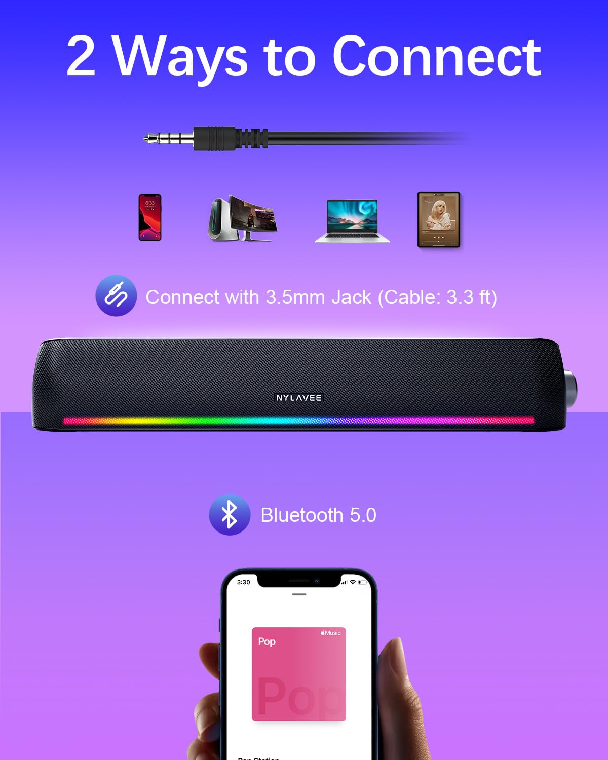Nylavee Computer Speakers for Desktop, PC Sound Bar with Bluetooth and AUX