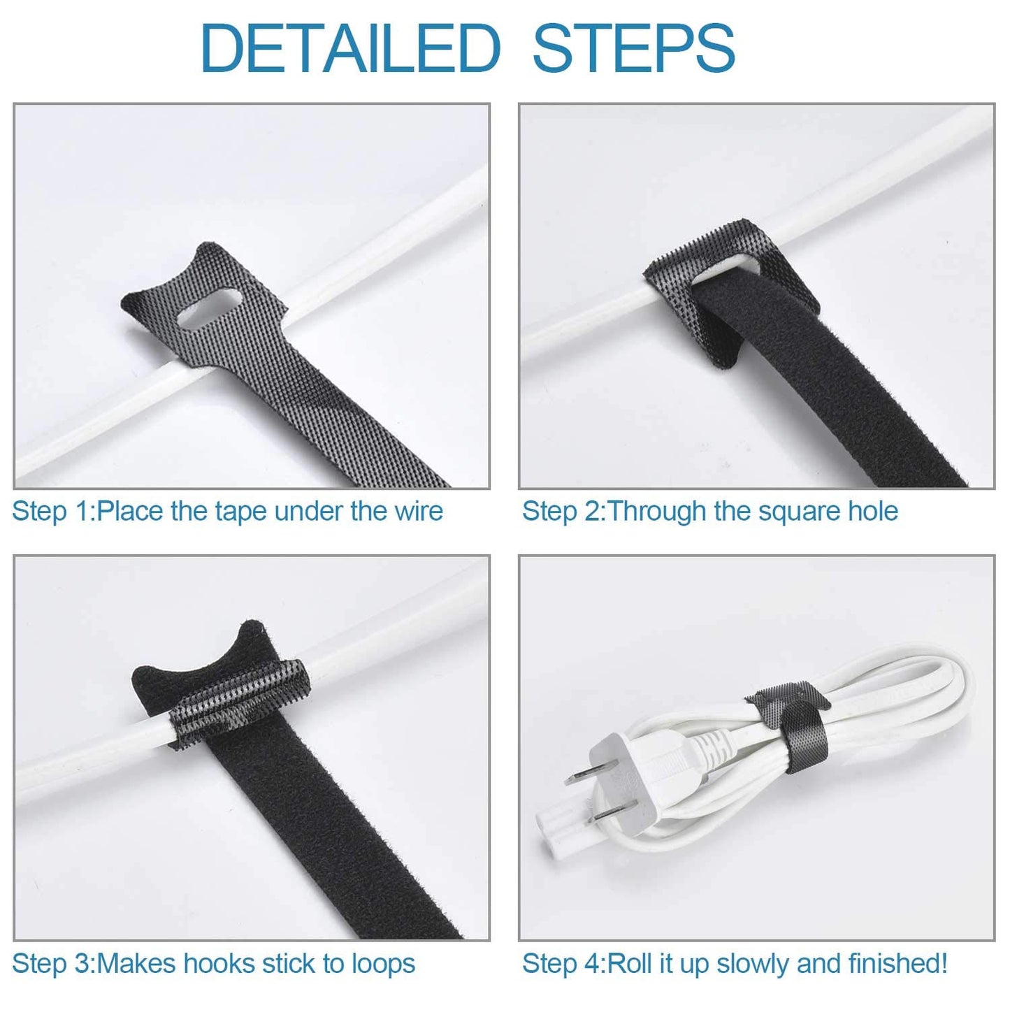 HMROPE 60PCS Fastening Cable Ties Reusable, Premium 6-Inch Adjustable Cord Ties, Microfiber Cloth Cable Management Straps Hook Loop Cord Organizer