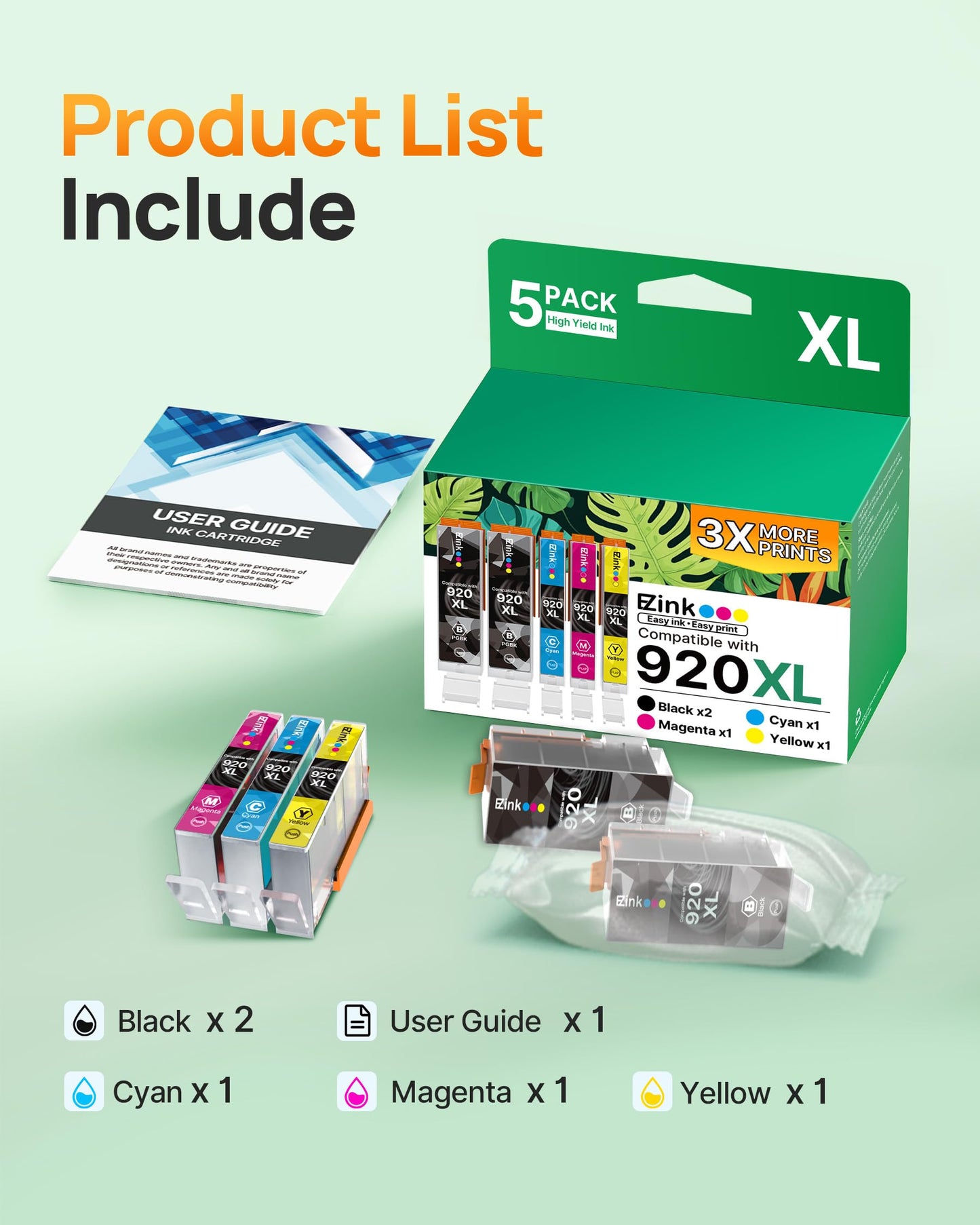 E-Z Ink Compatible 920xl Ink Cartridges Combo Pack Replacement for HP 920XL 920 for use with Officejet 6500 6500A 6000 7000 7500 7500A E709 Printer (2