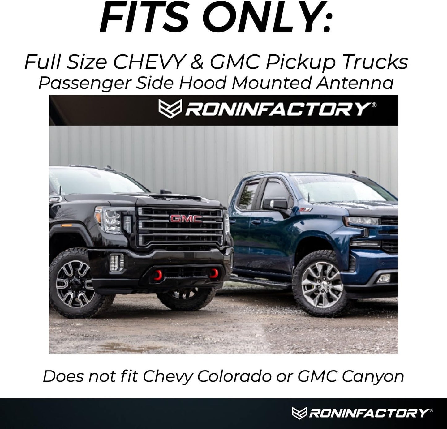 RONIN FACTORY Bullet Antenna Chevy Silverado & GMC Sierra Trucks - 50 Cal Truck Antenna Accessories - Anti Theft - Carwash Safe - Short Replacement