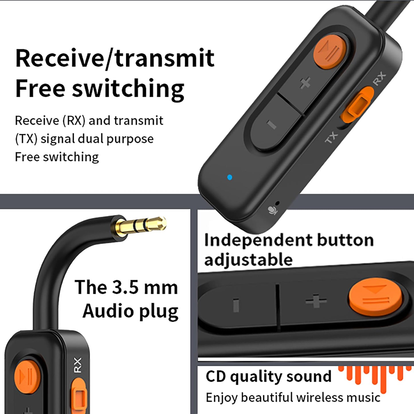 LYANGET Bluetooth 5.4 Audio Transmitter Receiver with Low Latency,3.5MM AUX Bluetooth Car Adapter with Built-in Microphone for Hands-Free